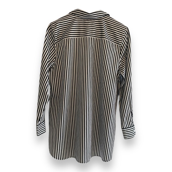 Chico's No Iron Cotton Striped Tunic Shirt Black White Long Sleeve Size 2 Large - Picture 4 of 6